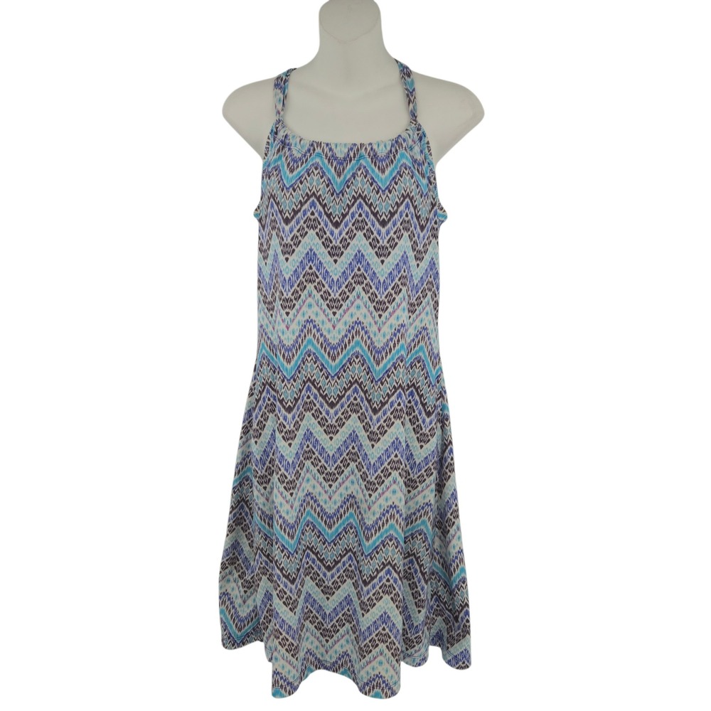 PrAna Breathe Dress Women Medium Blue Zig Zag Geometric Sleeveless Casual Travel